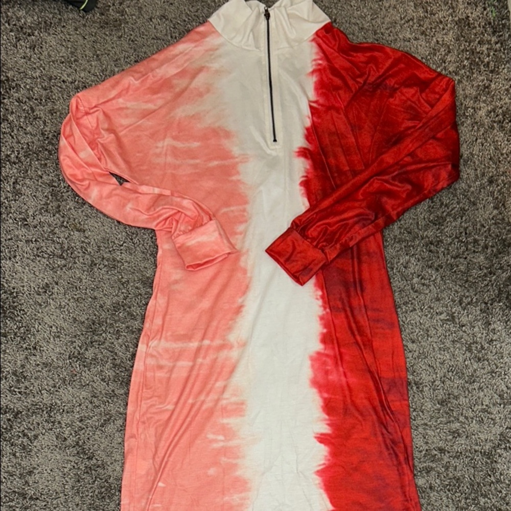 Red and Pink Mock Neck Sheath Dress for a Night Out